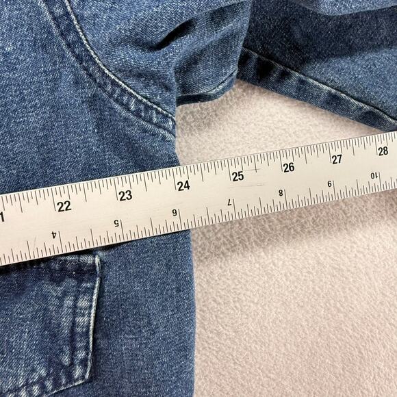 Vintage Navy Denim Bomber Jacket Mens Large Blue Cropped Boxy Elastic Collar 90s - Picture 4 of 9